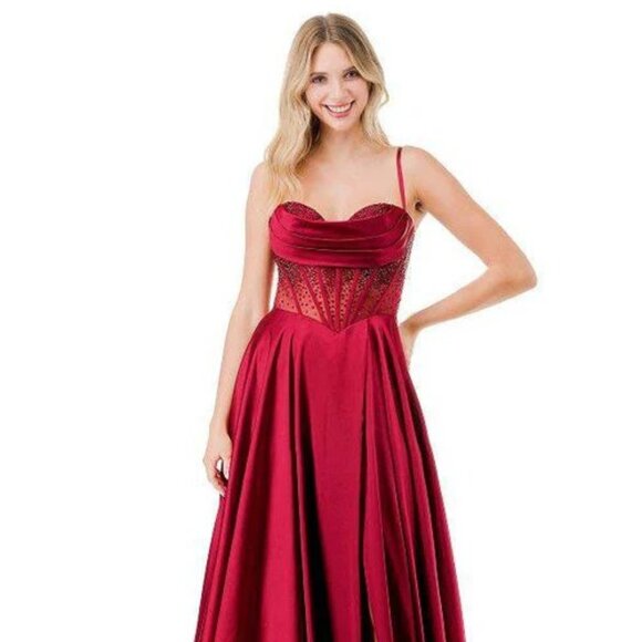 NEW FORMAL SLEEVELESS A-LINE DRESS W/ LACE UP BACK & POCKETED SKIRT AS L2861L